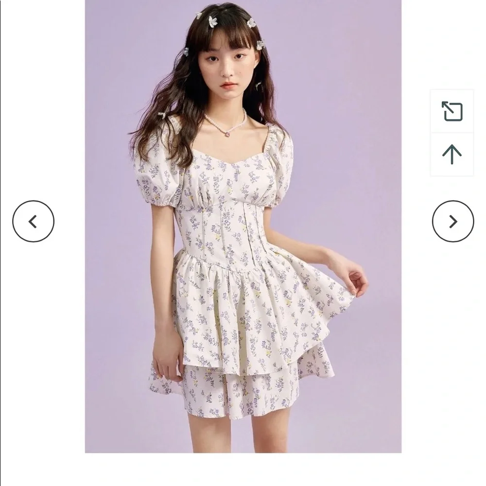 Ledin Double Layered Floral Puff Sleeve Corset Mini Dress - Picture 6 of 8